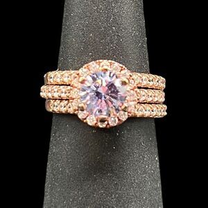 Three Ring Set Size 6 Cubic Zirconia Purple Rose Gold Plated Sterling Silver 925
